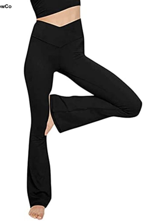 Pants - Flared Yoga Pants High Waisted Crossover Waist Workout Athletic Lounge Bell